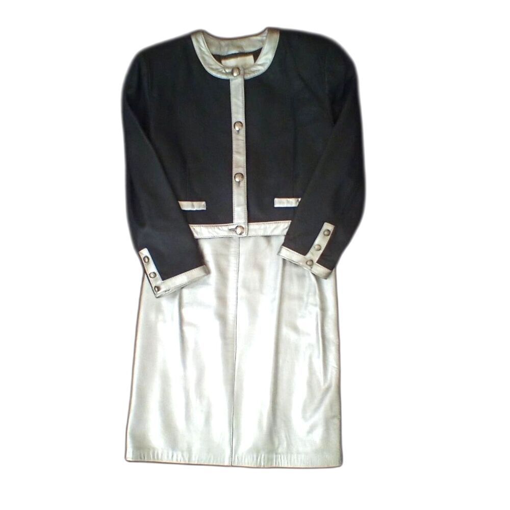 Margaret Godfrey Womens's Soft Leather Skirt Suit Gray & Silver Size TAILLE